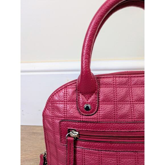 Tignanello Quilted Leather Crescent Satchel Organizer Bag Raspberry Pink Red - Picture 4 of 12